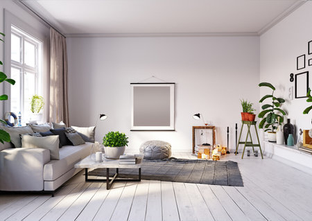 modern living interior design. 3d rendering conceptの写真素材