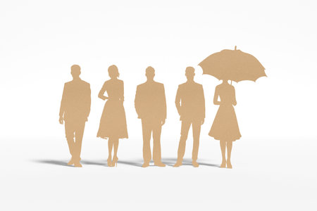 Silhouettes of business people walking with an umbrella. 3d rendering