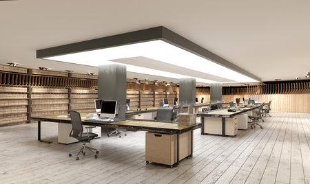 Modern office workspace. 3d render designの写真素材