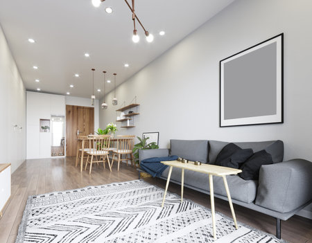 modern living interior design. 3d rendering conceptの写真素材