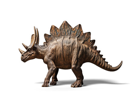 A horned stegosaurus standing on a white background, looking majestic. 3D renderの写真素材