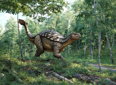 Modern dining area with green island, brown chairs, and hanging plants. 3d renderの写真素材