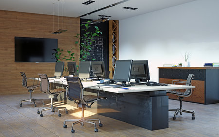 Modern office interior design concept. 3d rendering designの写真素材