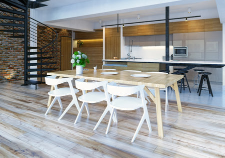 Luxury modern loft apartment interior. 3d rendering conceptの写真素材