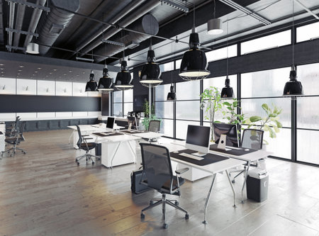 modern cozy loft office interior. 3d renderingの写真素材