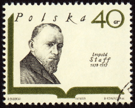 POLAND - CIRCA 1969: A stamp printed in Poland shows polish writer Leopold Staff (1878-1957), circa 1969の写真素材