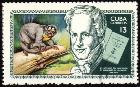 CUBA - CIRCA 1969: stamp printed in Cuba, shows German scientist and traveller Alexander von Humboldt (1769-1859), circa 1969の写真素材