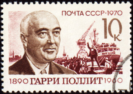 USSR - CIRCA 1970: A stamp printed in USSR shows portrait of Harry Pollitt, circa 1970