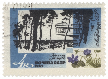 USSR - CIRCA 1967  A stamp printed in the USSR, shows Jurmala resort in Latvia, series, circa 1967のeditorial素材