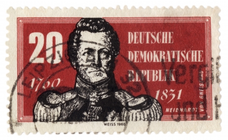 GDR - CIRCA 1960  A stamp printed in GDR  East Germany  shows August Neidhardt von Gneisenau  1760-1831 , field marshal of Prussian Army, circa 1960のeditorial素材