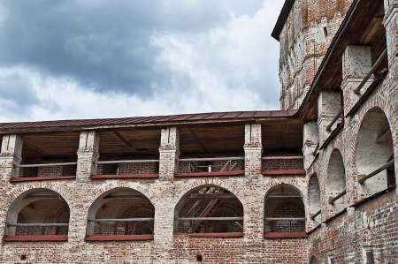 The upper tiers of the fortress wall Cyril-Belozersky Monastery, north Russiaの写真素材