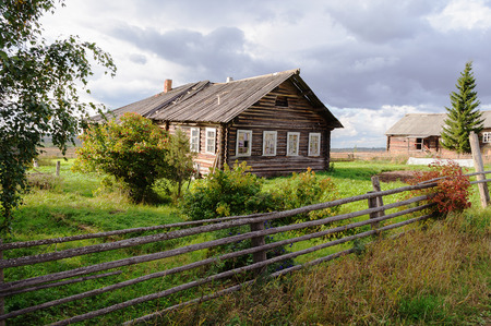 Old log house in northern Russian village Nermusha, Arkhangelsk regionのeditorial素材