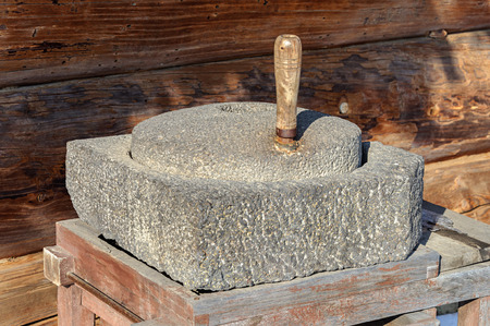 Ancient handmade millstone in Ukrainian villageのeditorial素材