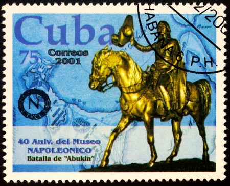 Moscow, Russia - November 01, 2019: stamp printed in Cuba shows equestrian statue of Napoleon Bonaparte (1769-1821), series "40th Anniversary of the Napoleon Museum - Havana, Cuba", circa 2001のeditorial素材