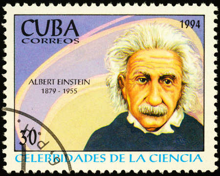 Moscow, Russia - February 23, 2020: stamp printed in Cuba, shows Albert Einstein (1879-1955), German-born theoretical physicist, Nobel Laureate in Physics, series "Scientists", circa 1994のeditorial素材