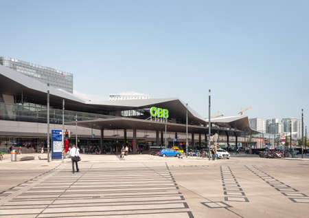 Vienna, Austria - July 30, 2019: Entrance to the main railway station of Vienna, Hauptbahnhof, opened in 2015のeditorial素材