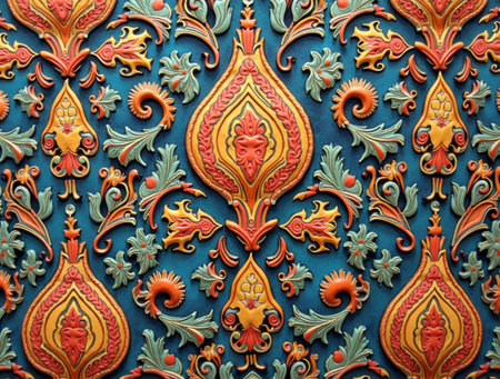 Indian paisley pattern ornament with lotus motifs and intricate detailsの素材