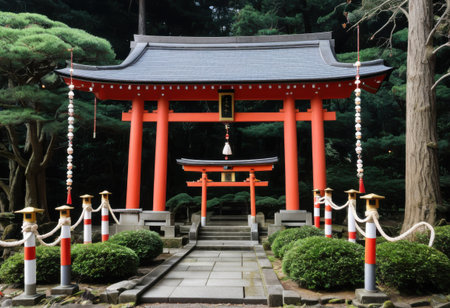 Torii gate in shinto shrine, Japanの素材