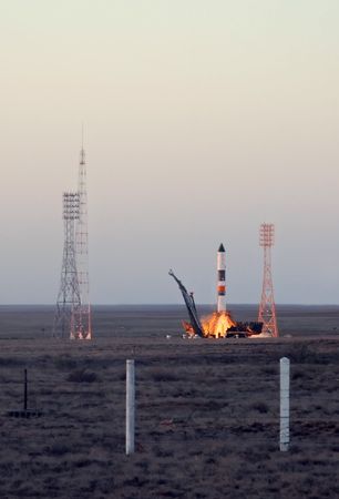 Russian Progress rocket launch from Baikonur cosmodrome in Kazakhstan on the 30th of June, 2010, to deliver cargos and payloads to the International Space Station.のeditorial素材