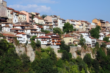 Medieval architecture of Veliko Tarnovo in Bulgaria on the hillside of the cityの写真素材