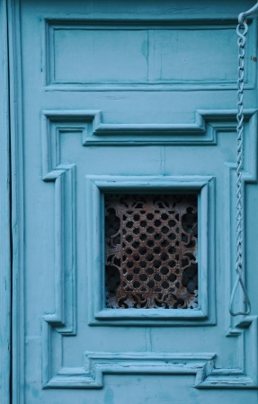 Part of blue door in Italian townの写真素材