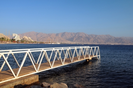 Footpath for swimmers and coast of Jordan in the background  の写真素材