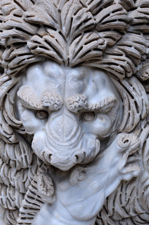 VATICAN, ROME  - APRIL 29, 2014: Closeup ancient Roman bas-relief with the image of the lion killing the victim in Vatican Museums のeditorial素材