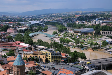 TBILISI, GEORGIA – JUNE 13, 2015: View of Tbilisi from Narikala fortress less than 12 hours before...