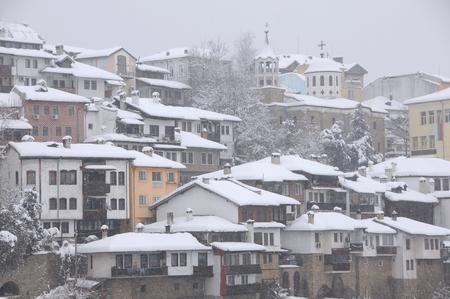 VELIKO TARNOVO, BULGARIA - JANUARY 19, 2017: Residential area and churches on the hill in the winterのeditorial素材