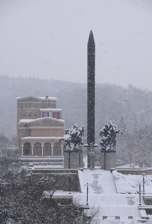 VELIKO TARNOVO, BULGARIA - JANUARY 07, 2019: Monument of the Assens in the winterのeditorial素材