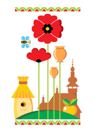 Ukrainian national religious apple honey poppy holidaysのイラスト素材