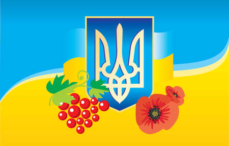 National symbols of Ukraine flag, coat of arms, poppies, viburnumのイラスト素材