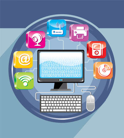 Computer and 3D computer technology symbolsのイラスト素材