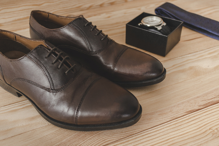 Shoes, tie and dress accessories elegantlyの写真素材