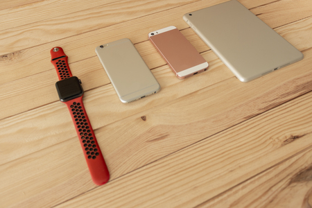 Different types of mobile, tablet and smartwatch of last generationの写真素材