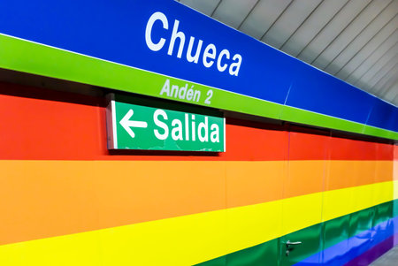 Popular neighborhood of Chueca, known for its numerous neighbors and LGBT environment, decorated and...