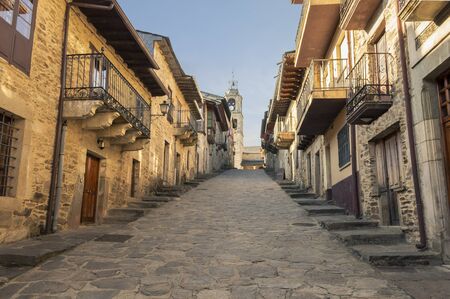 Medieval streets of the beautiful and picturesque town of Puebla de Sanabria in the province of Zamora, declared as a historical and artistic complex.の写真素材