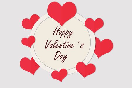 Illustration type card with the words Happy Valentine?s Day and several hearts surrounding themの写真素材
