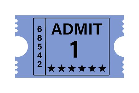 Illustration of a cinema ticket with a retro design with the text Admit 1, in blue colorの写真素材