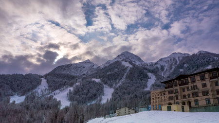 Snowy mountains in Sunny day