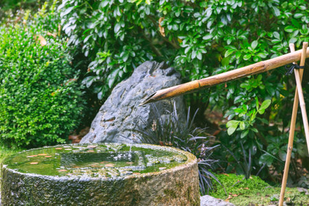 Oriental water feature in Holland Park in west London