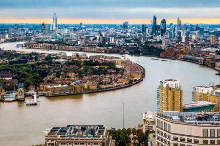 London skyline during the daytime, aerial view with landmarksの写真素材