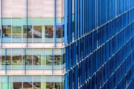 Modern office building with blue fin patternのeditorial素材