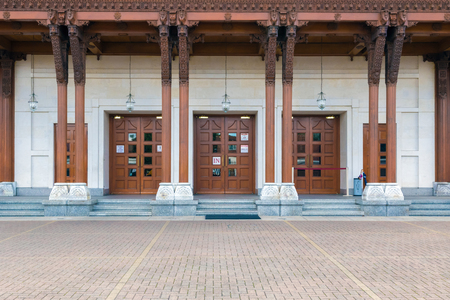 Exterior of BAPS Shri Swaminarayan Haveli, a cultural centre, in Neasden, Londonの写真素材
