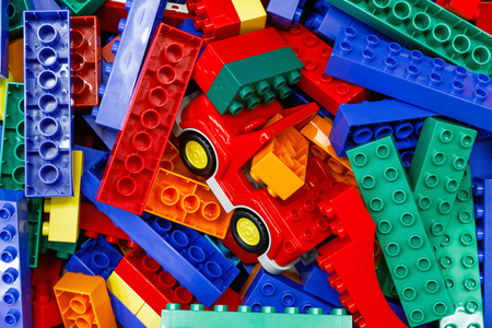 Pile of plastic toy bricksの写真素材