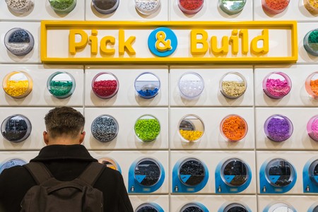 London, UK - November 22, 2016 - Customer browsing in the worlds largest LEGO store, newly opened in Leicester Squareのeditorial素材