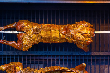 Pig roast at Winter Wonderland, a Christmas fair in Londonの写真素材