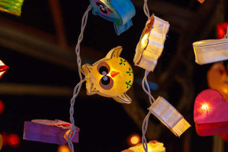 Decorative fairy lights on display at Southbank Centre winter market in Londonの写真素材