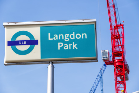 London, UK - March 27th, 2017 - Langdon Park sign with building cranes in the backgroundのeditorial素材