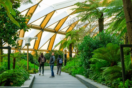 London, UK - June 25, 2017 - Tourists walking on the Crossrail Place Roof Garden in Canary Wharfのeditorial素材